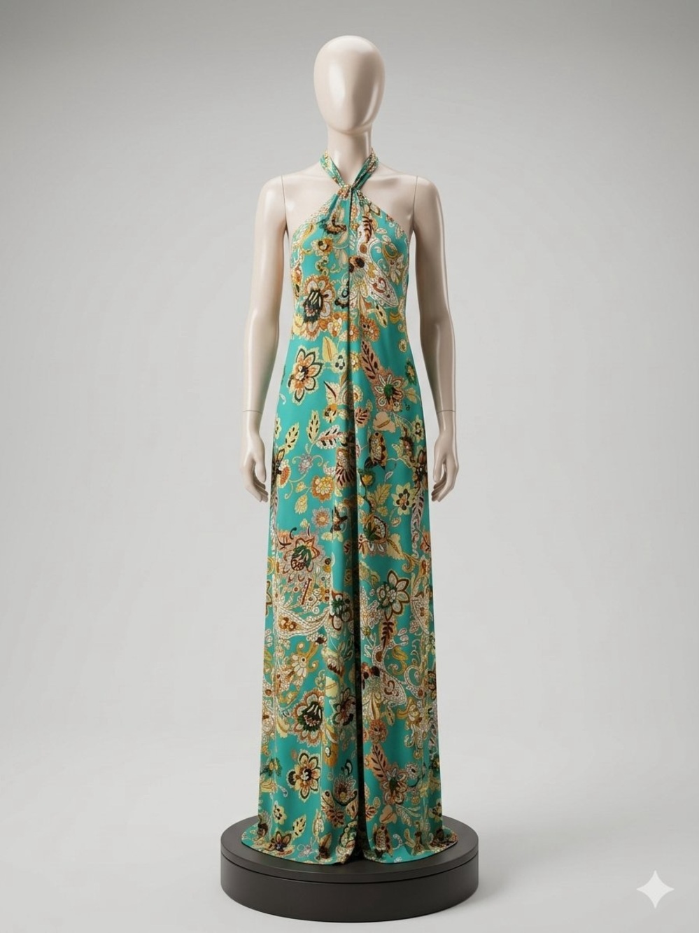 Zara Teal Floral Maxi Dress with Multicolor Paisley Print